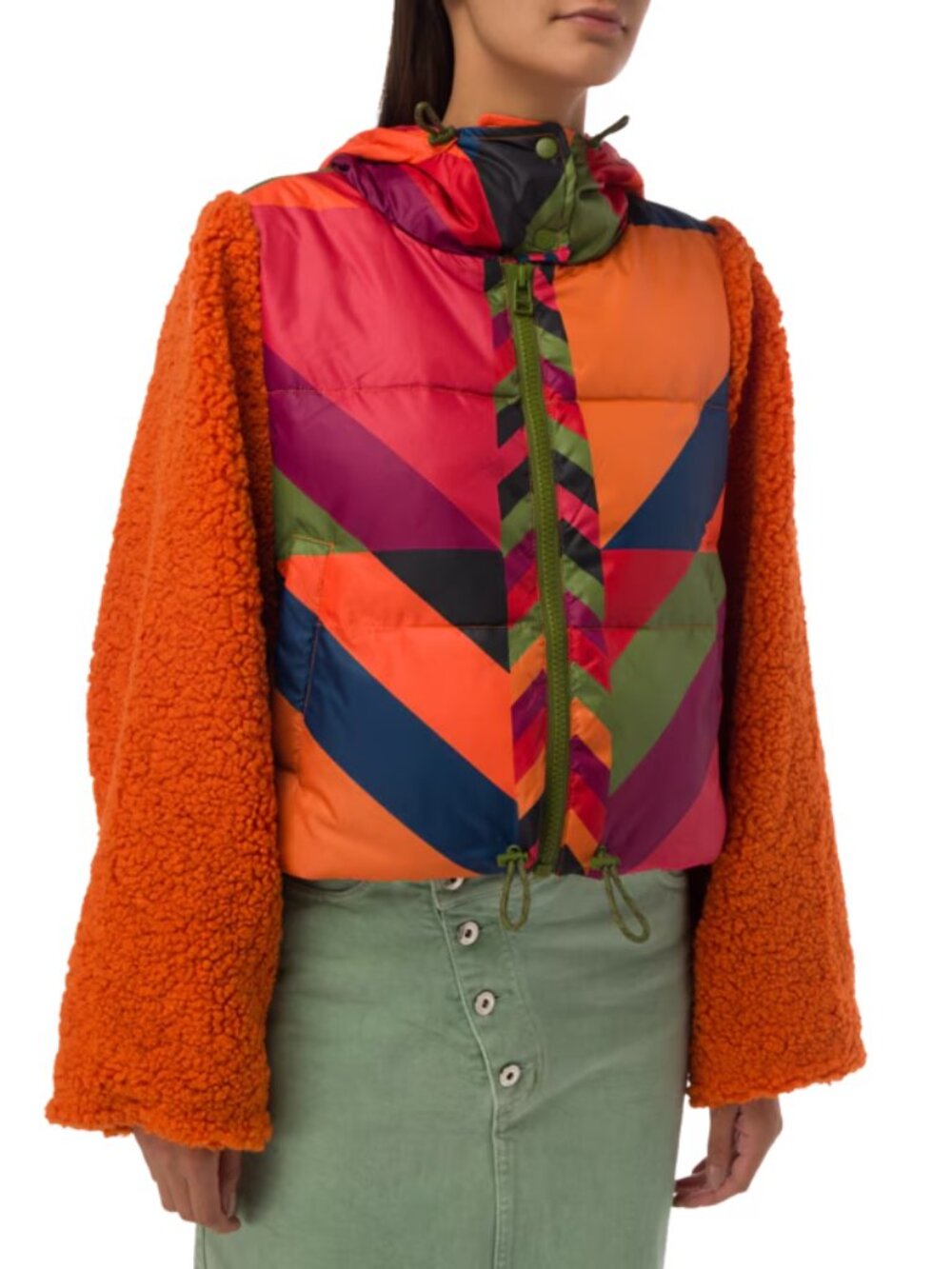 Farm Rio The Juliana Stripes Puffer Jacker Womens Size L Down Jacket